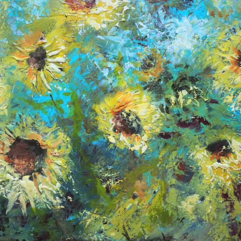 Online Malkurs Sonnenblumen gespachtelt